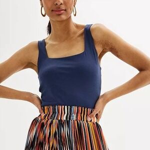 Nine West Womens Jersey Tank S Blue‎ Square Neck Smoothing Office Stretch Career